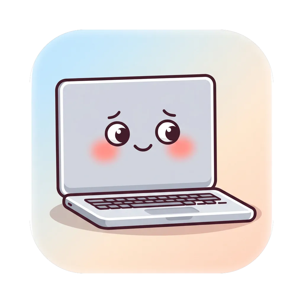 The yamete app icon: a cartoon MacBook with a blushing face
